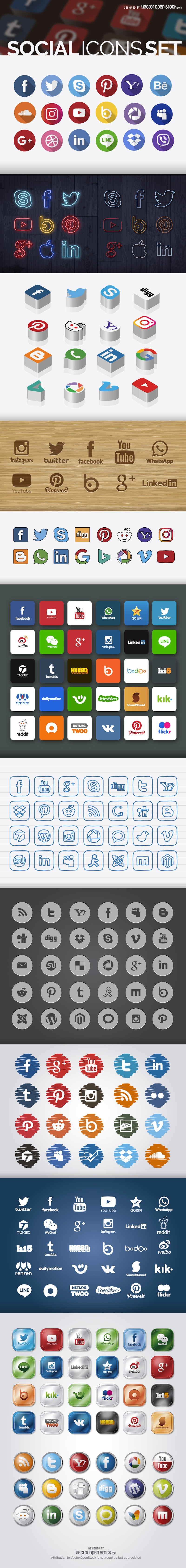 260 Free Social Icons Set In Different Styles preview