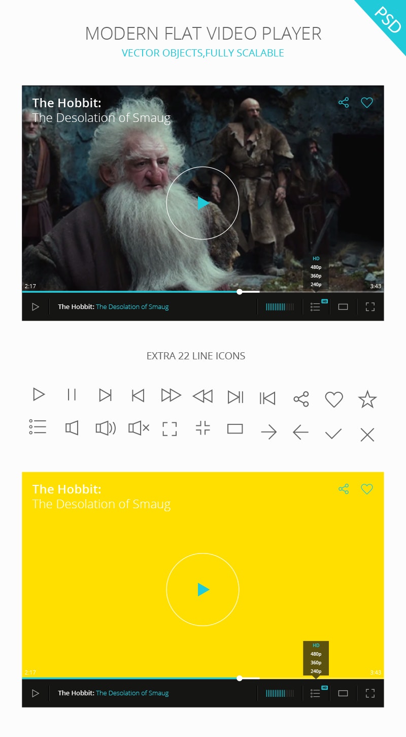 PSD Video Player UI preview
