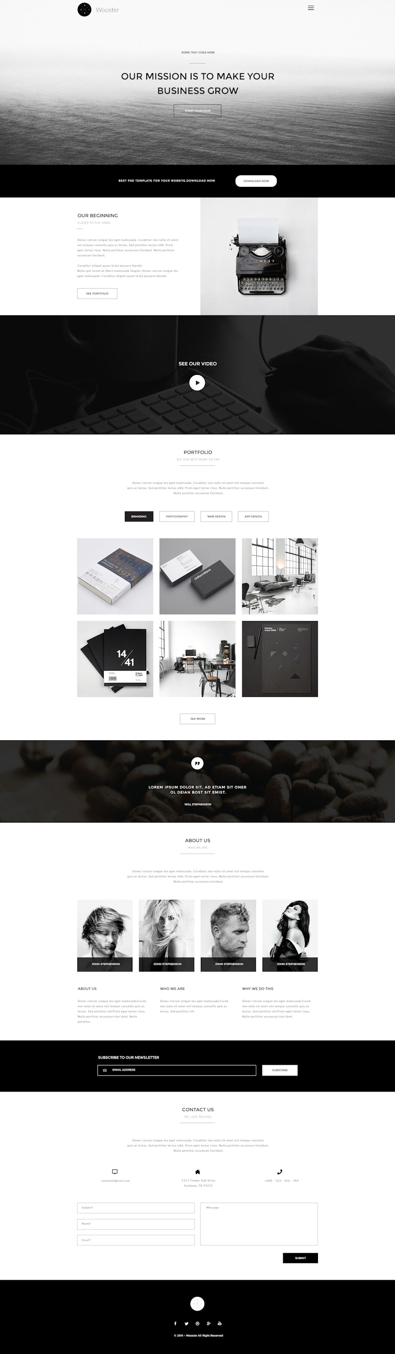 Wooster - Vintage Single Page PSD Theme preview